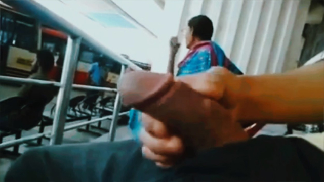 Daring Guy Flash Dick Infront Of Bass Station Girl